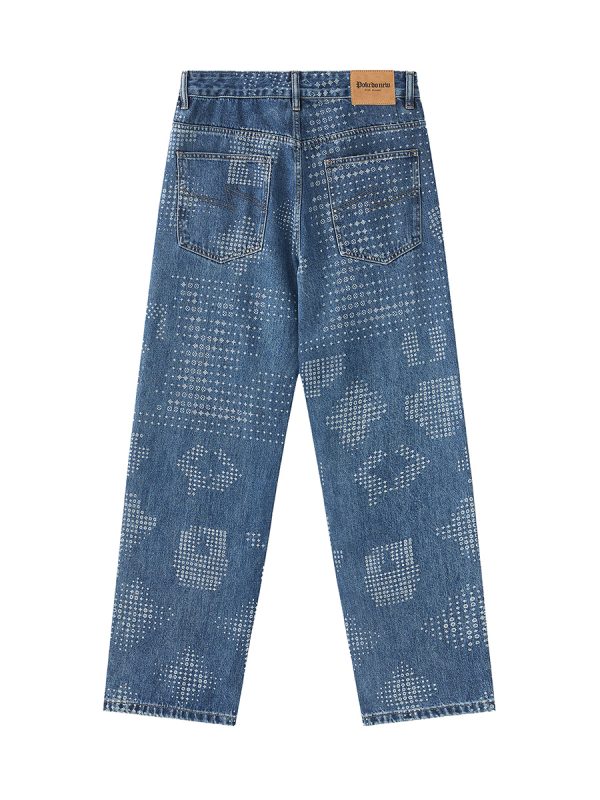 6803 Men's 13.6 OZ All‑Over Laser Etching Relaxed Straight Jeans