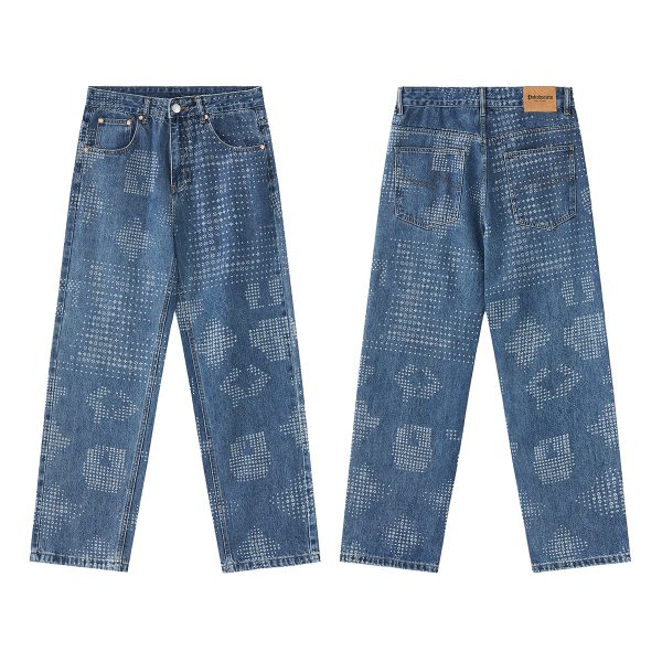 6803 Men's 13.6 OZ All‑Over Laser Etching Relaxed Straight Jeans