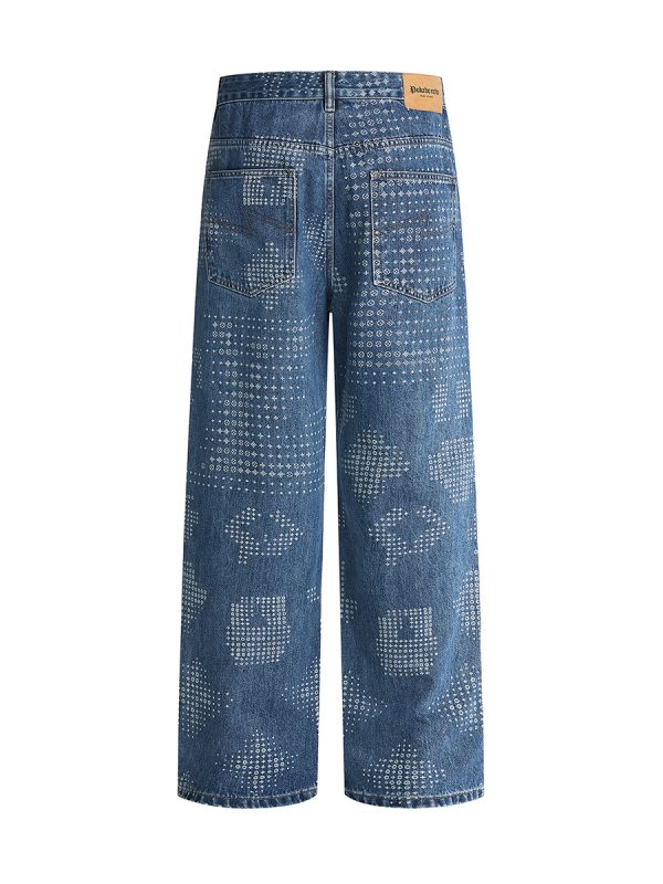 6803 Men's 13.6 OZ All‑Over Laser Etching Relaxed Straight Jeans