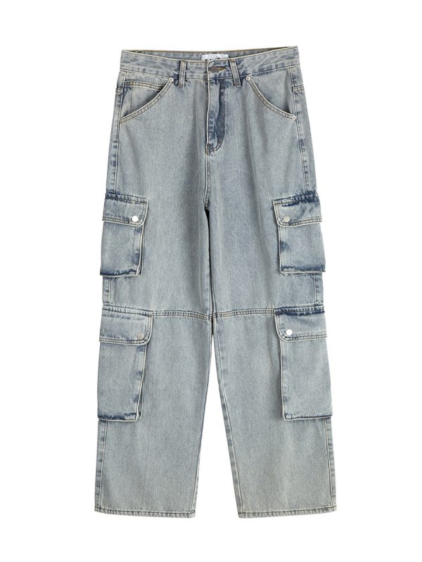 8557 Men's 14.2 OZ Vintage Light Wash Cargo Baggy Jeans