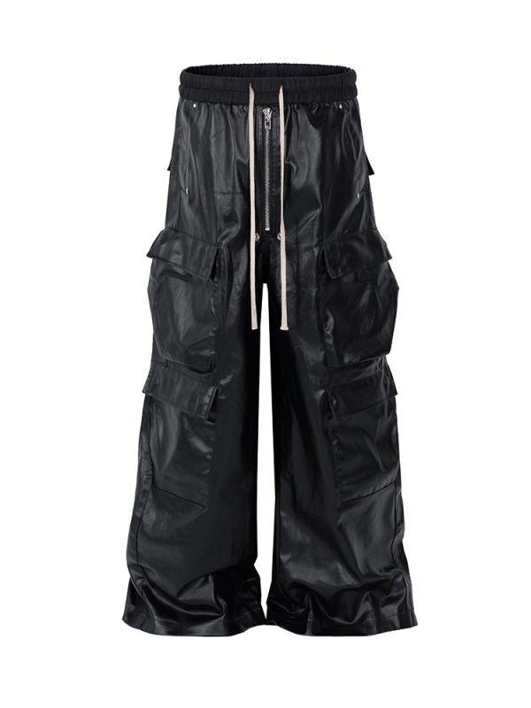 8404 Men's Baggy Matte Coated Drawstring Waist Cargo Pants
