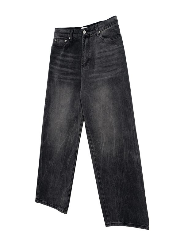 FJ067 Men's Enzyme Stone Wash Charcoal Black Baggy Jeans