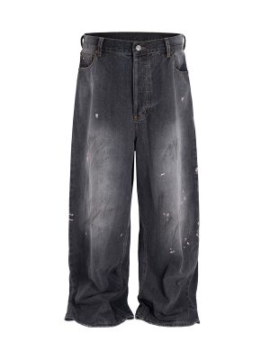 1788835783400031.jpg TJ129 Men's 13.8 OZ Paint Splatter Charcoal Black Baggy Jeans