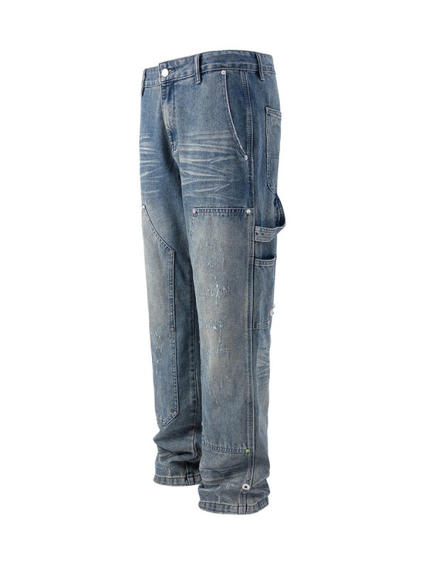 8687 Men's 13.8 OZ Mud Vintage Wash Distressed Ripped Carpenter Jeans