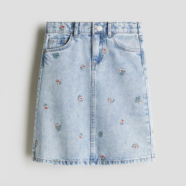 HMKD041  Embroidered-Detail Denim Skirt  Cotton 100%  2-8