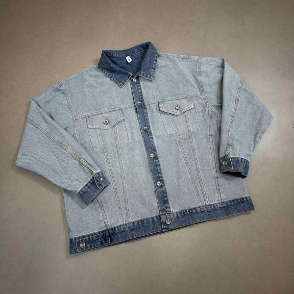 W310 Men's 14.8 OZ Reverse Inside Out Denim Contrast Dark Blue Collar Cuff Hem Trucker Jackets