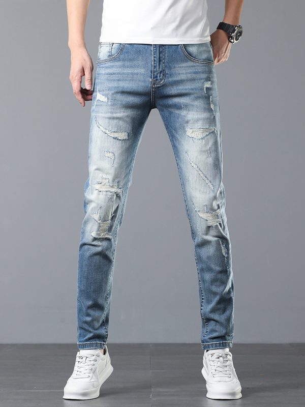 5107  Men's 10.8 OZ Vintage Destroyed Wash Ripped Distressed Skinny Jeans