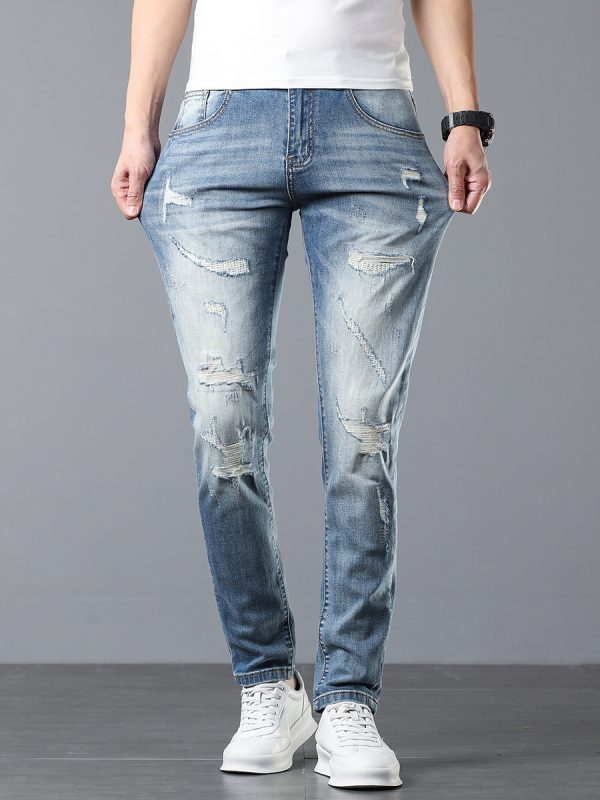 5107  Men's 10.8 OZ Vintage Destroyed Wash Ripped Distressed Skinny Jeans