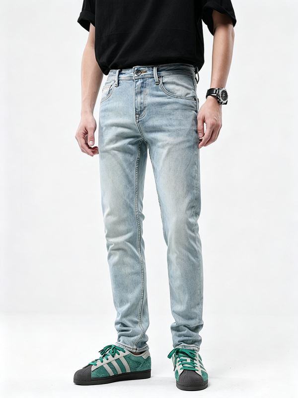 JK0351  Men's  Pale Light Bleach Stone Wash Slightly Tapered Jeans