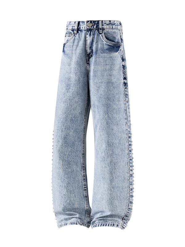 19911  Men's 13 OZ Relaxed Straight Acid Snow Wash Beaded Jeans