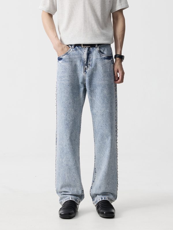 19911  Men's 13 OZ Relaxed Straight Acid Snow Wash Beaded Jeans