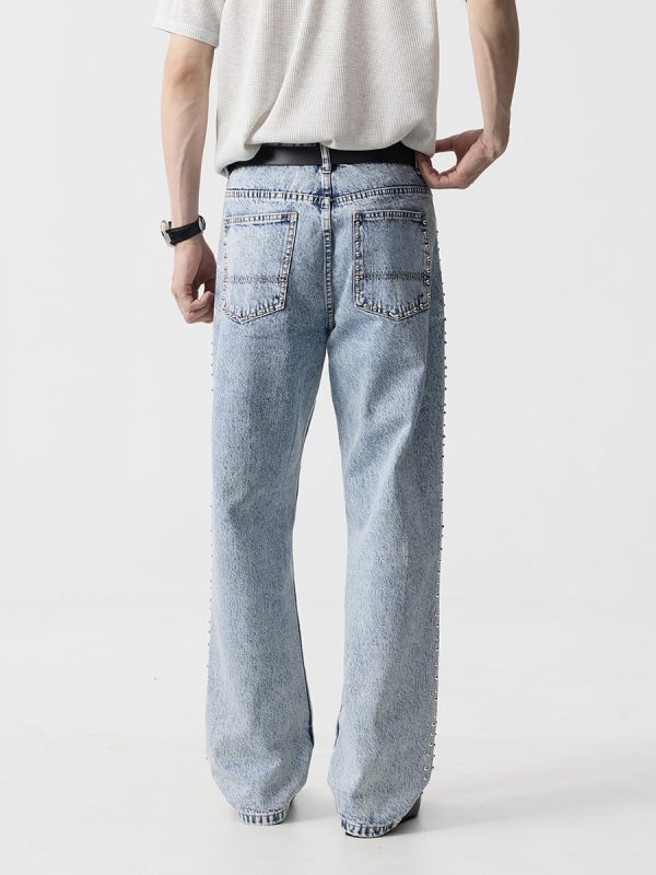 19911  Men's 13 OZ Relaxed Straight Acid Snow Wash Beaded Jeans