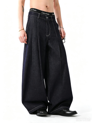 3066 Men's 10.8 OZ Baggy Raw Dark Indigo Denim Pleated Balloon Jeans