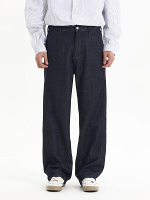 1790215923684445.jpg DK3057 Men's 12 OZ Dark Blue Black Raw Denim Relaxed Straight Jeans