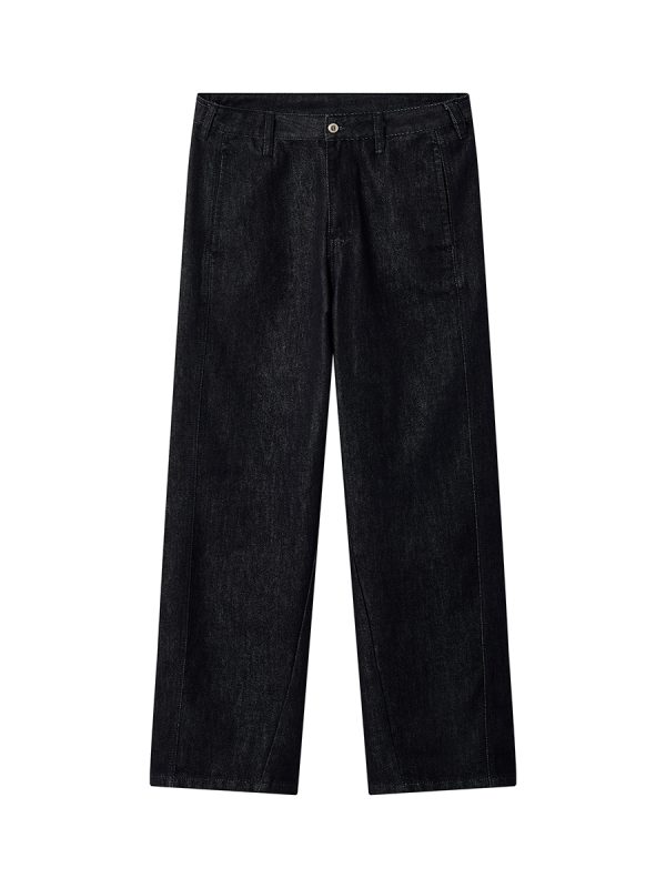 DK3057  Men's 12 OZ Dark Blue Black Raw Denim Relaxed Straight Jeans