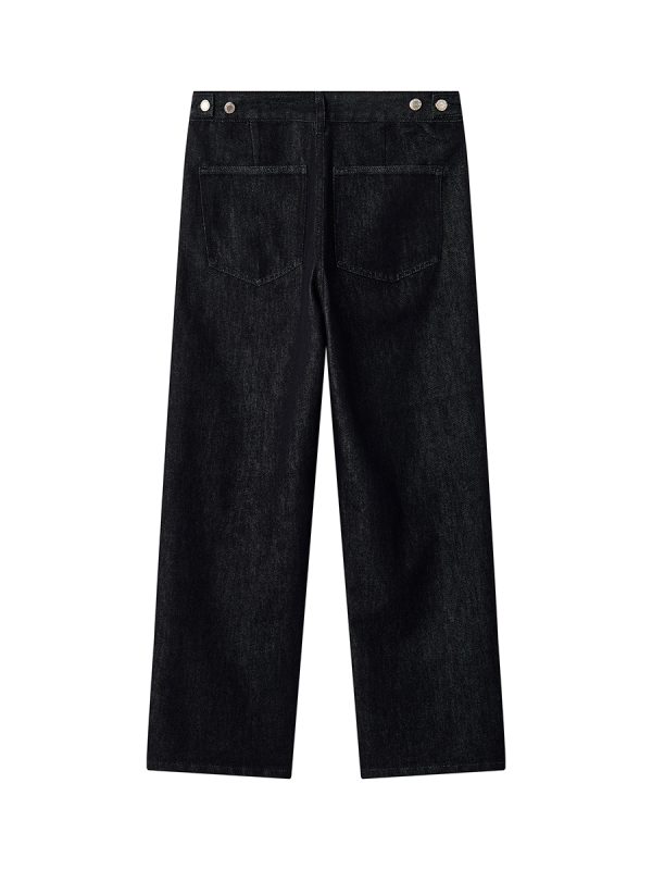 DK3057  Men's 12 OZ Dark Blue Black Raw Denim Relaxed Straight Jeans