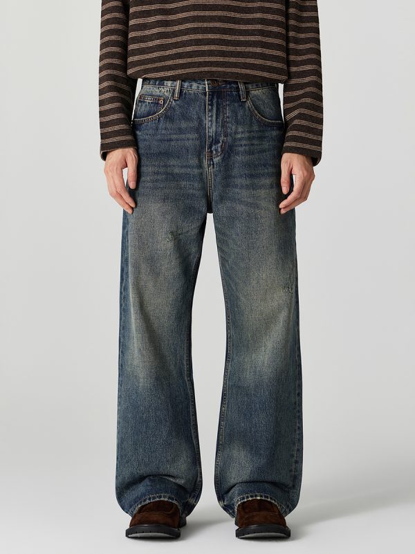 DL3100  Men's 13.2 OZ Distressed Vintage Wash Bootcut Jeans