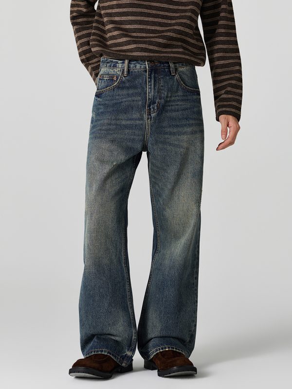 DL3100  Men's 13.2 OZ Distressed Vintage Wash Bootcut Jeans