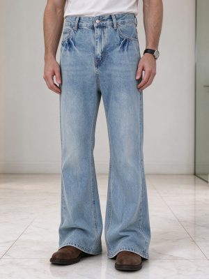 1790321974903371.jpeg T-GJ019 Men's 13.5 OZ High Rise Light Stone Wash Flare Jeans