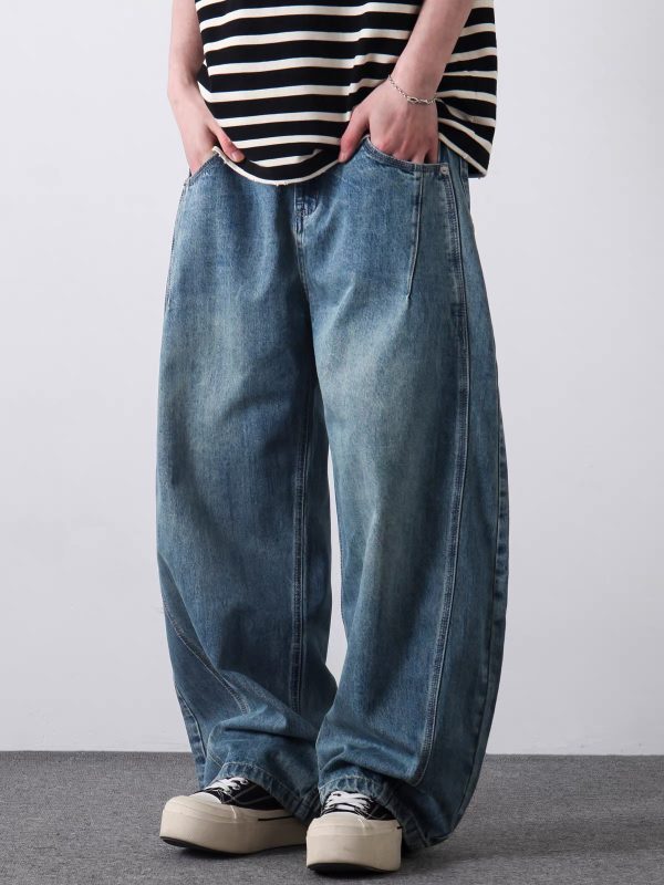 PL2268  Men's 12.8 OZ Vintage Light Wash Baggy Balloon Jeans