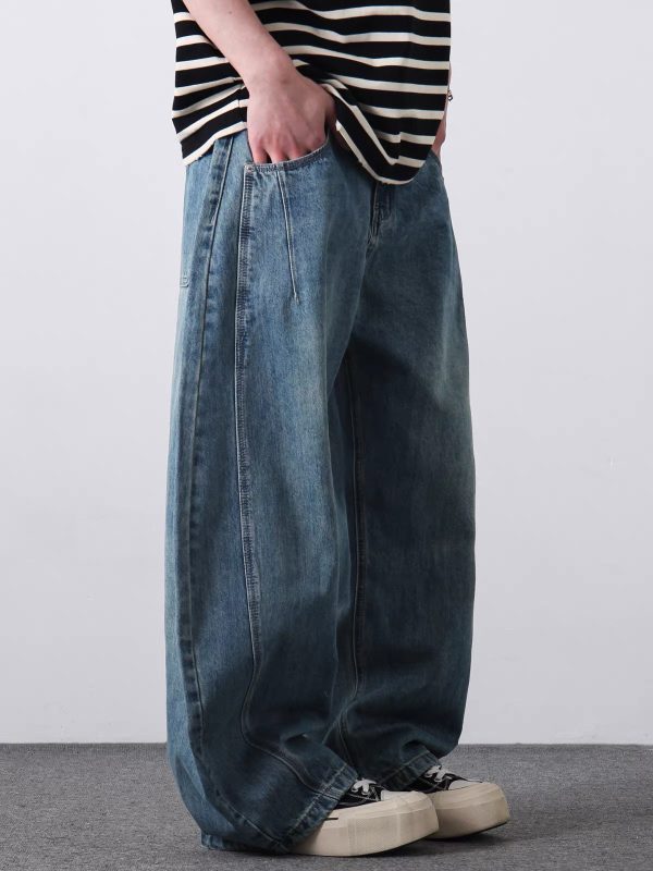 PL2268  Men's 12.8 OZ Vintage Light Wash Baggy Balloon Jeans