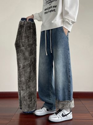 LL693R1  Men's 11 OZ Elastic Waist Winter Fox Fleece Lined Jeans