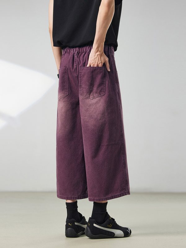 721  Men's Dyed Back‑half Elastic Waistband 8/10 Length Cropped Jeans