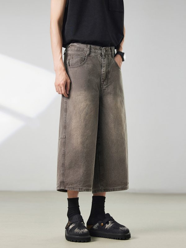 721  Men's Dyed Back‑half Elastic Waistband 8/10 Length Cropped Jeans